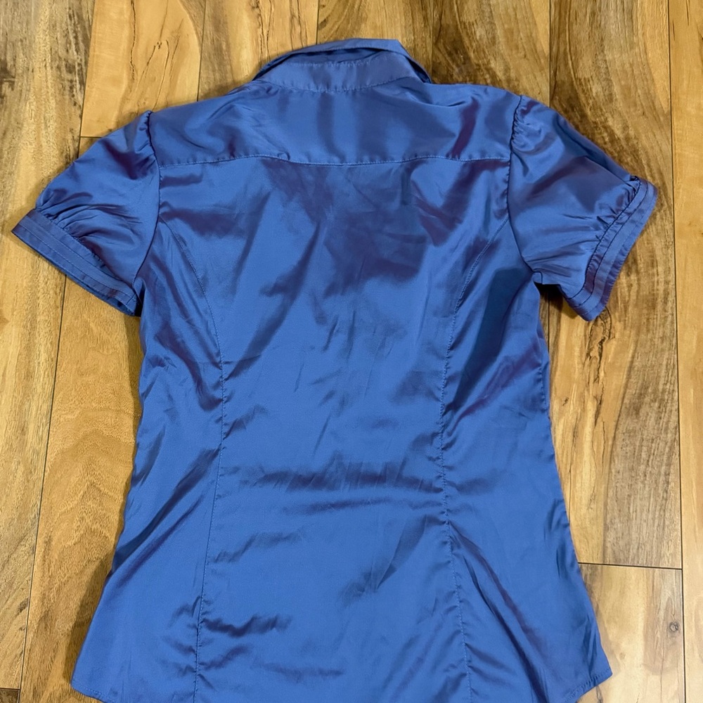 Express Blue Ruffle Button-Up Top - image 2